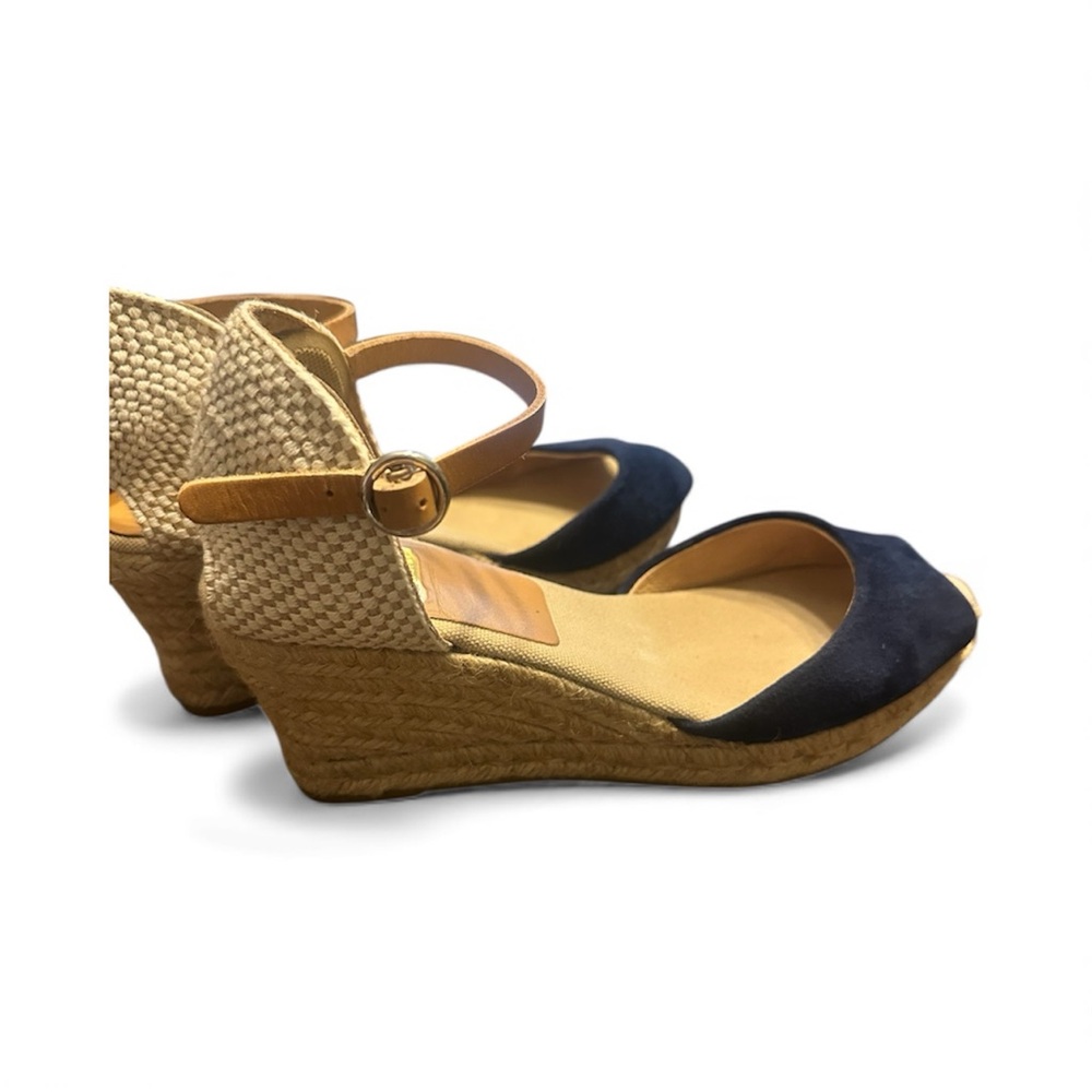 Kanna Peep-toe Wedge Espadrilles Women's Size 8.5 Blue Suede - Picture 4 of 13